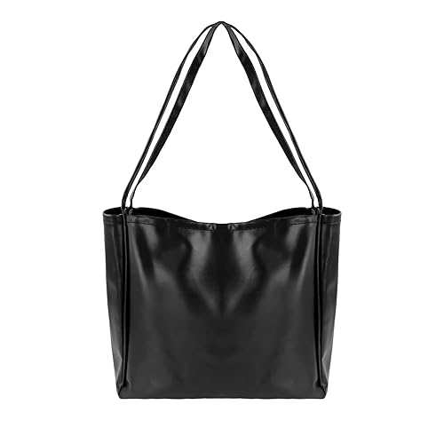Energather Tote Shoulder Bag, PU Leather Tote Bags Shoulder Tote Bag for Women and Girls, Stylish Tote Handbag for Shopping, Working, Travelling (black)