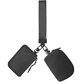 JEEBURYEE Dual Pouch Wristlet Keychain Wallets for Women with 2 Detachable Zipper Coin Purse - Small and Portable Mini Card Wallet for Women Men Black+Black