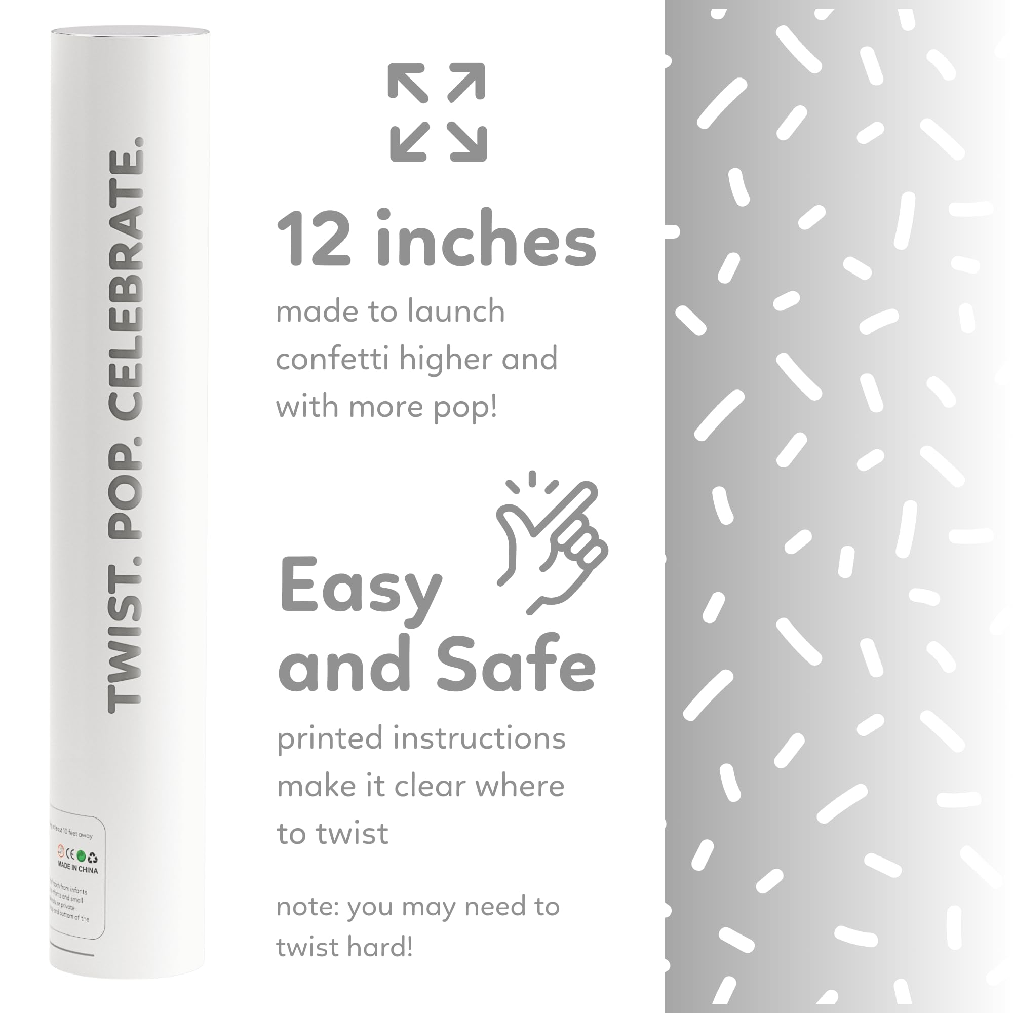 White Biodegradable Confetti Poppers Confetti Cannon | 6 Pack | Party Poppers Decoration for Wedding Exit, Graduation, Birthday | Wedding Party Favors | Launches 25 ft | 12 inch | TUR Party Supplies