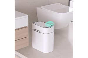 ELPHECO 2.5 Gallon Garbage Can with Buckle-up Latches, Motion Sensor Trash Can with Buckling Latches for Bathroom, Living Room, Office, Bedroom, 2 AA Batteries (Excluded)，White,