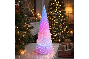 MOMENTS IN TIME Acrylic LED Color Changing Christmas Tree Light-Up Tabletop Decor Battery Operated Holiday Decoration for Hom