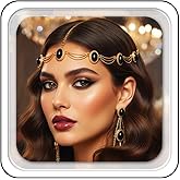 Aukmla Black Rhinestone Head Chain Gold Headpiece Hair Chains Halloween Costume Headband for Women