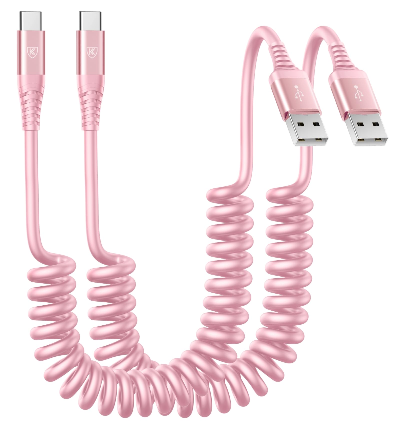 Photo 1 of Coiled USB A to USB C Cable for Car [2-Pack, 6ft], USB Type C Cable Fast Charging, iPhone USB-C Charger Cable Compatible with iPhone 17/16/15/Plus/Pro/Pro Max/Samsung Galaxy A10e A20 A50 S20 S10E-Pink