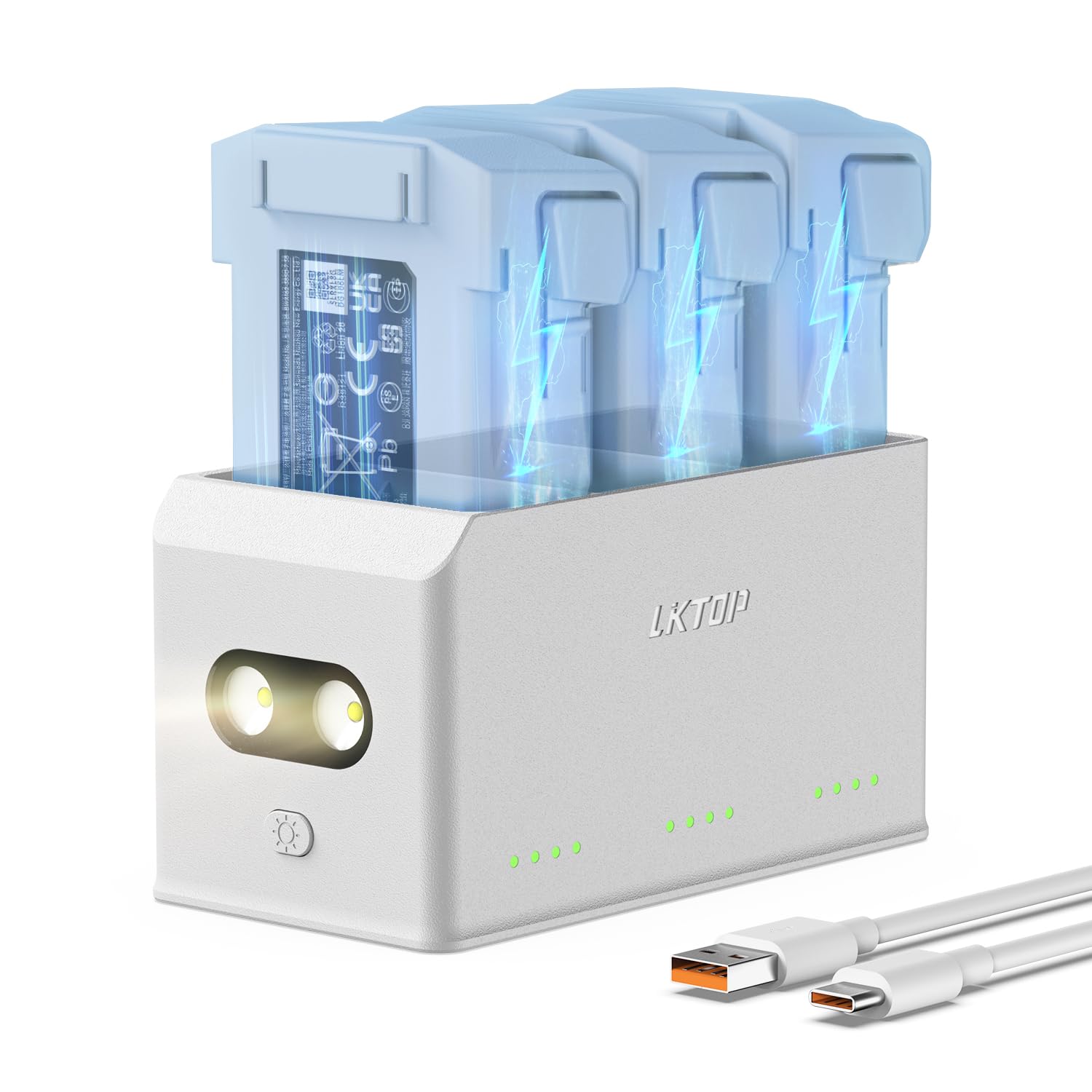 LKTOP Mini 5 Pro/4 Pro/3 Pro/3 Battery Charging Hub 37W Fast USB-C Charger for DJI Mini 5/4/3 Series Battery/Plus, SKYROVER X1 Drone Accessories, Storage LED Lights SOS Mode (Complimentary Function)