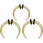 BodyAce C Shape Septum Pincher Tapers, 14G 16G Buffalo Ear Taper Kit Stretching Expanded Nose Rings, Horseshoes Black Gold Septum Rings with O-Rings