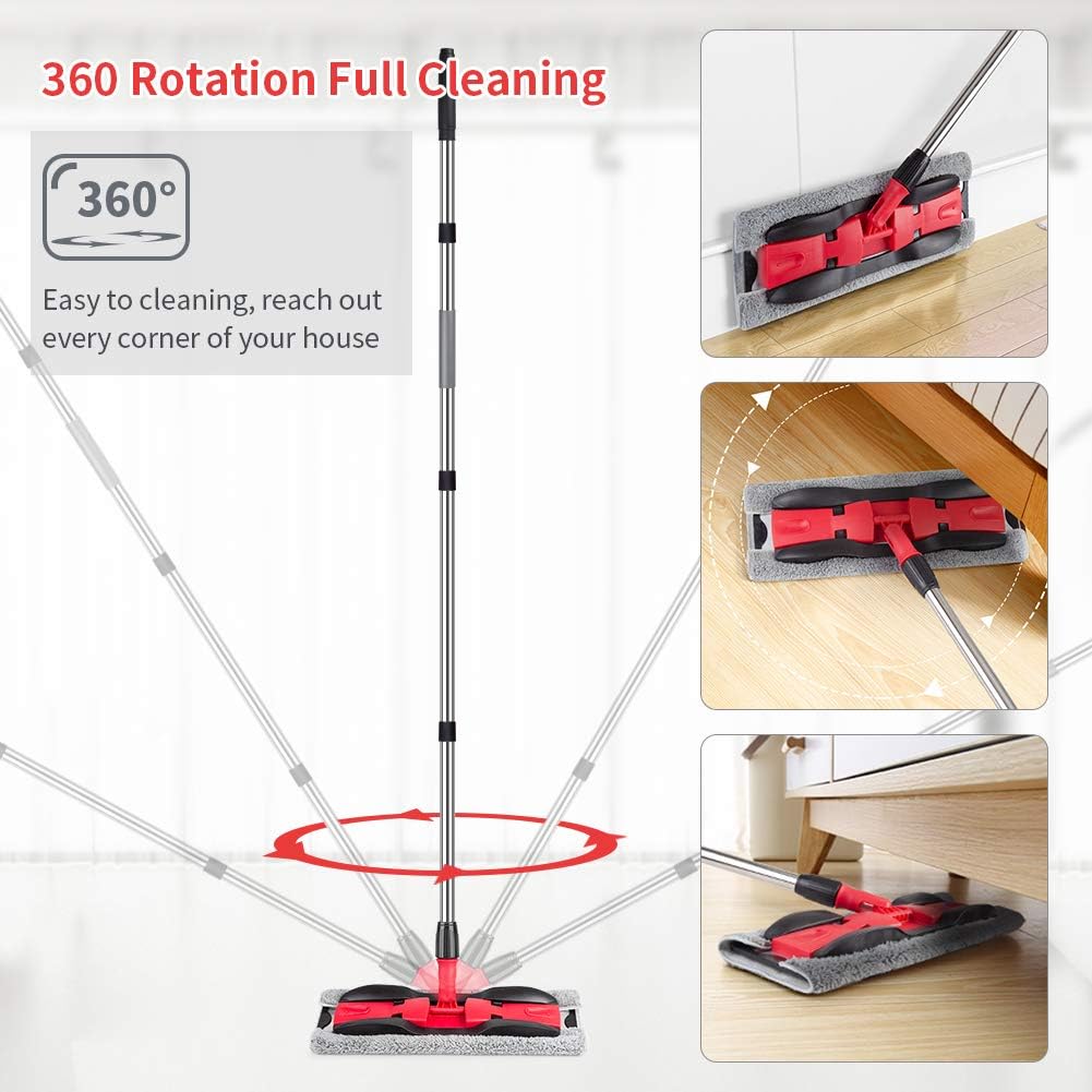 MEXERRIS Microfiber Floor Mop for Hardwood Cleaning 360 Rotating Dust Wet Mop with Extended Handle, 4 Reusable Washable Mop Pads Cloth and 1 Scraper: Home & Kitchen