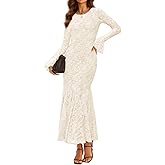 ZESICA Women's Long Sleeve Bodycon Maxi Dress 2026 Fall Fashion Floral Sexy Mermaid Wedding Guest Cocktail Party Dresses