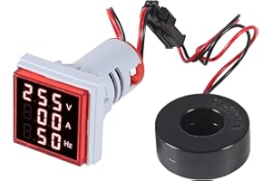 Alinan 3 in 1 60-500V 0-100A AC Digital Ammeter Voltmeter, 22mm Square Digital Tube Screen with Transformer, LED Display Voltage Detector Current Tester Gauge(Red)