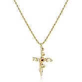 LADYGD Cross Necklace for Women 14K Gold Plated Birth Flower Necklaces Rope Cross Pendant Fashion Gold Jewelry Birthday Gifts 12 Month