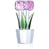 Movdyka Tulips Glass Flowers Figurines Crystal Decor Collectible Crystal Pink Flowers Bouquet Ornaments Mothers Day Tulip Gifts for Mom Women on Anniversary Wedding Christmas Valentines
