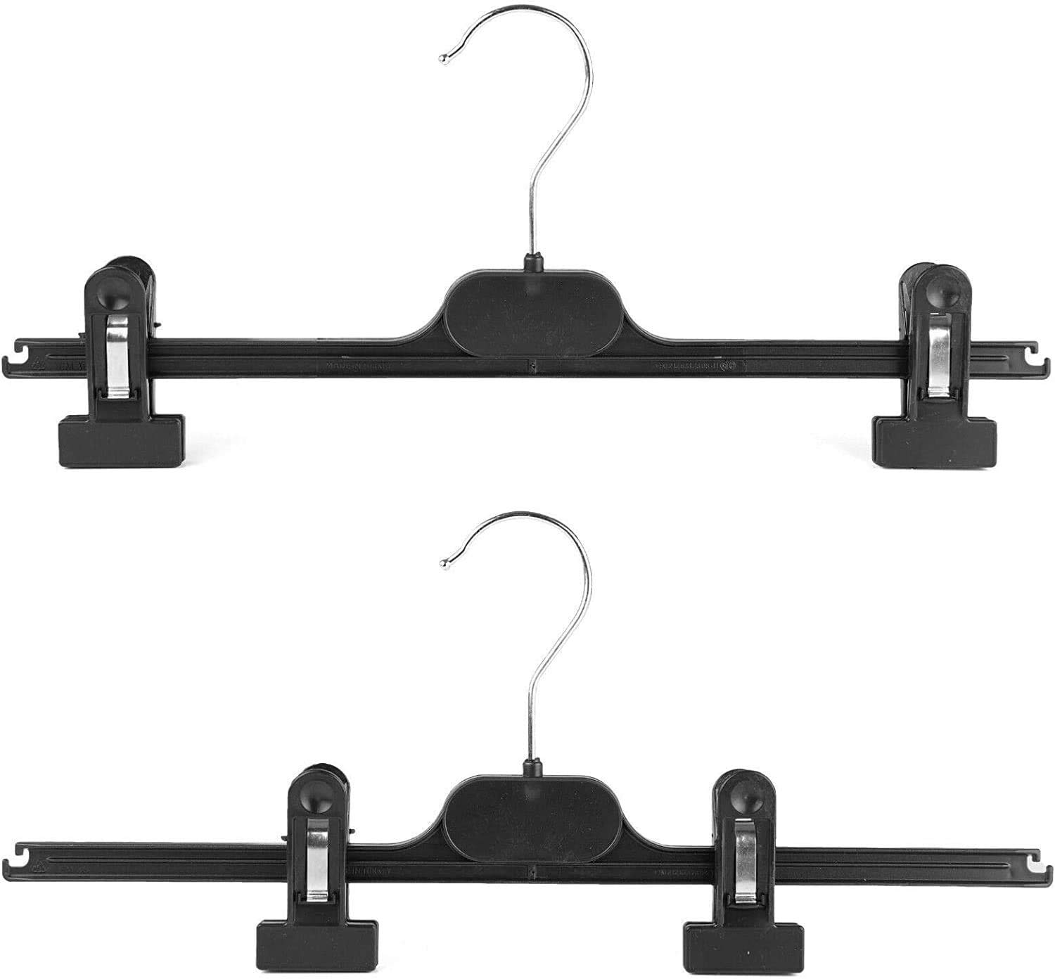 KAPCO 20 Clip Hangers for Clothes - 40cm Wide Black Plastic Adjustable Adult Wardrobe Storage Solution with 360° Rotating Swirl Hook for Jeans, Trousers, Skirts, Shorts, & Garments | Space Saving