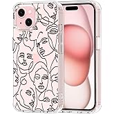 MOSNOVO Case for iPhone 15, [Buffertech 6.6ft Military-Grade Drop Protection] [Anti Peel Off Tech] Clear TPU Bumper Phone Case Cover Design - Abstract Face Line Art