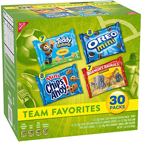 NABISCO TEAM FAVORITES VARIETY PACK, OREO MINI, CHIPS AHOY! MINI, TEDDY GRAHAMS HONEY & BARNUM’S ANIMAL CRACKERS, 30 SNACK PACKS