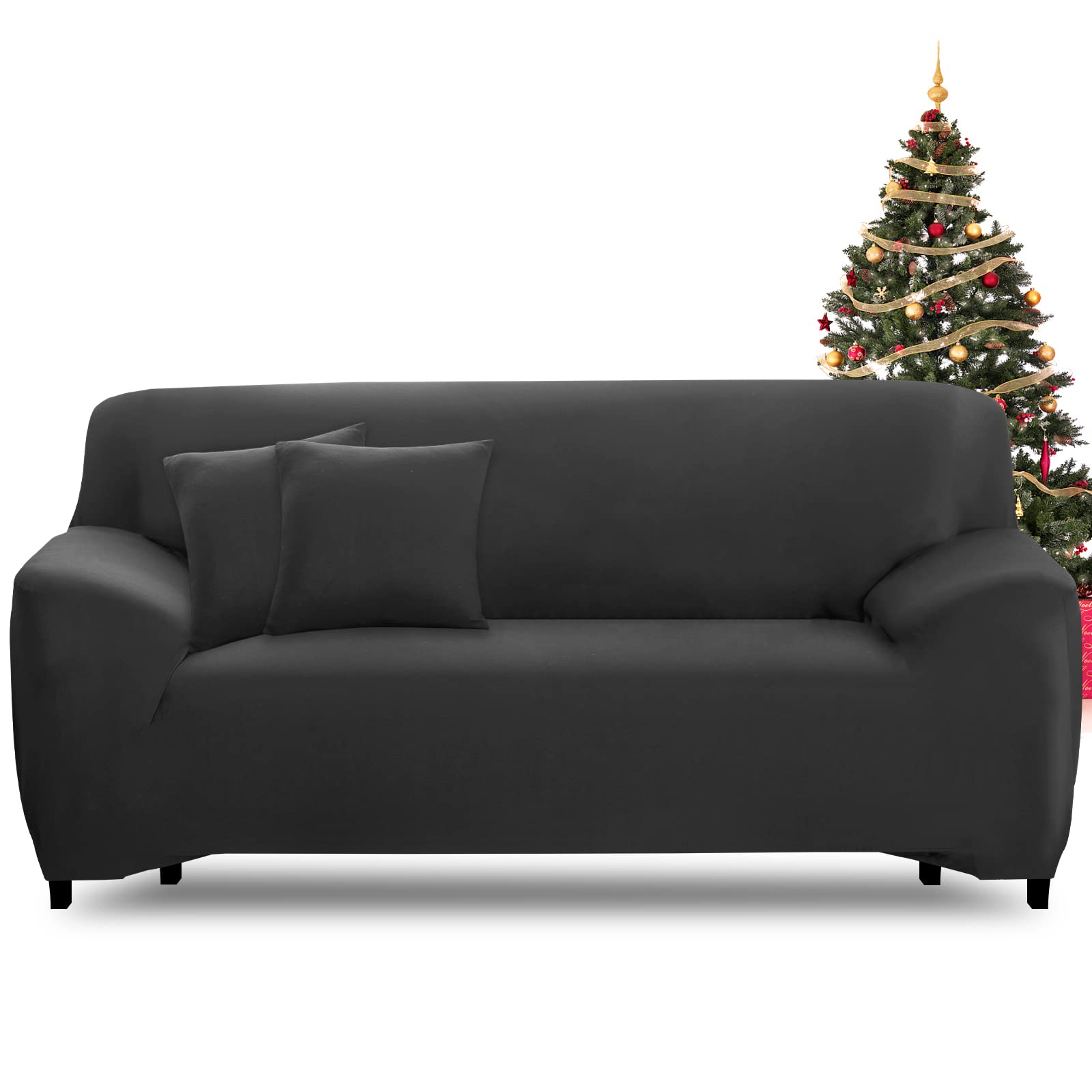 FIGOOO High Stretch Sofa Covers 3 Seater Sofa Slipcover Universal Spandex Fabric Anti-Slip Couch Cover Furniture Protector Cover for Dogs Cat Pet (3 Seater,Dark Grey)