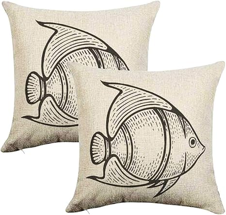 Amazon Co Jp クッションカバー 45 45センチ 二枚 ソファー用背当てカバー エンゼルフィッシュアニマルスケッチ彫刻イラストスクラッチボードスタイル模倣黒と白の手描き画像 座布団カバー 背当てクッション おしゃれ ふわふわ ピローケース ホーム キッチン