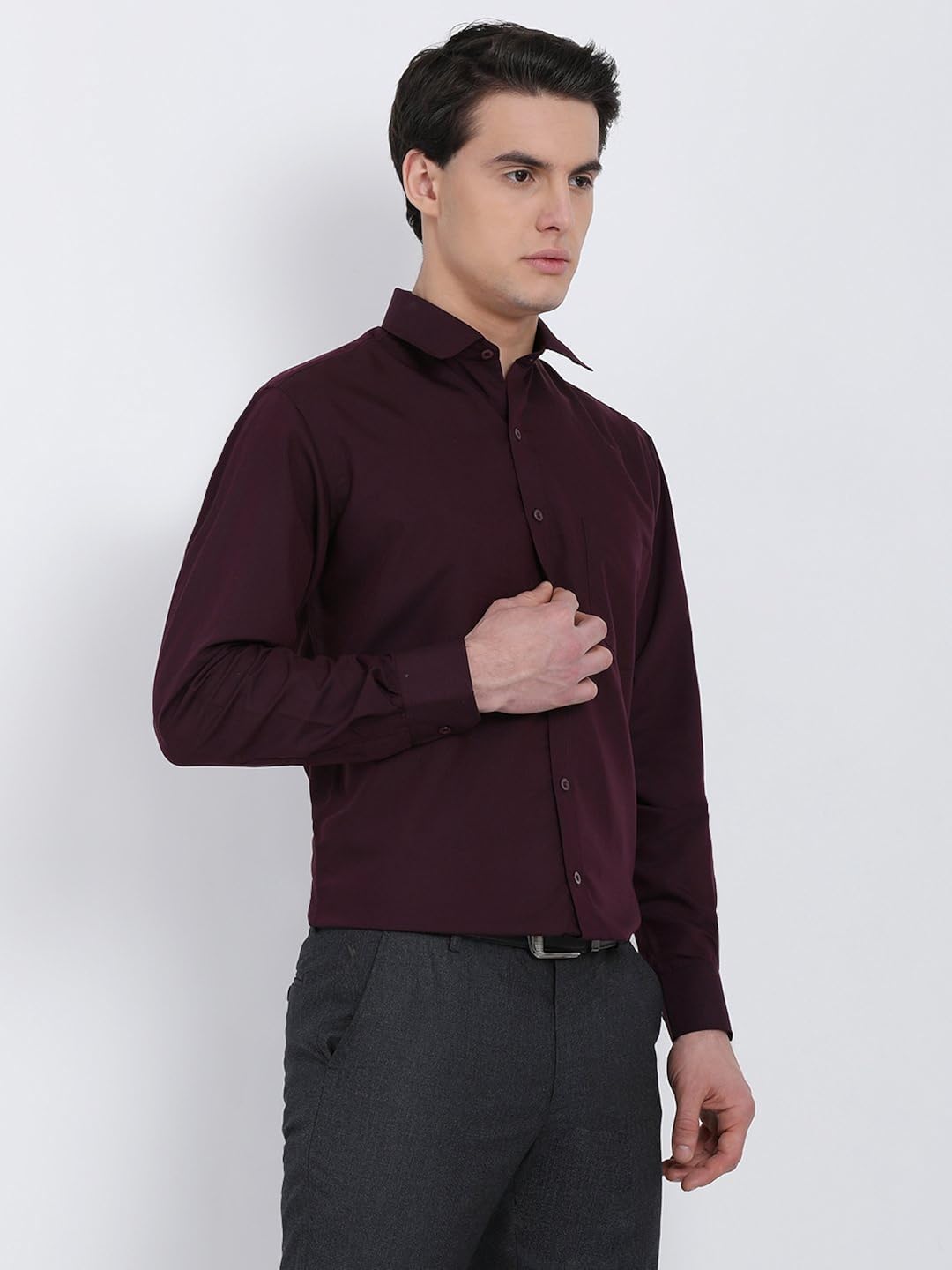 m express men's formal solid slim fit shirt