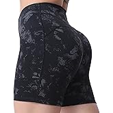 Aoxjox Biker Workout Shorts for Women with Pocket Legend Tummy Control High Waisted Athletic Gym Running Yoga Short 5"