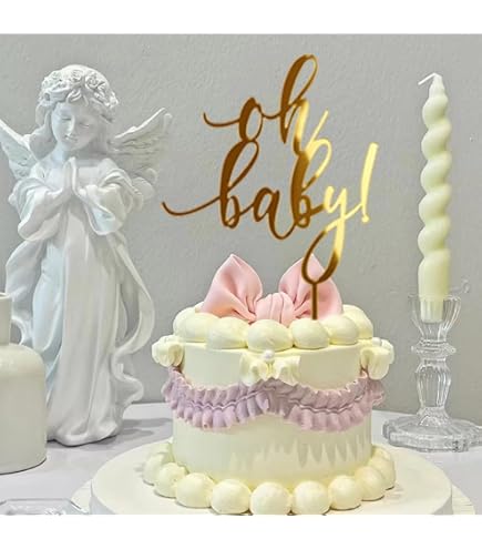 Mirrored Gold 'Oh Baby' Cake Topper – Baby Shower, Birthday Party Decorations