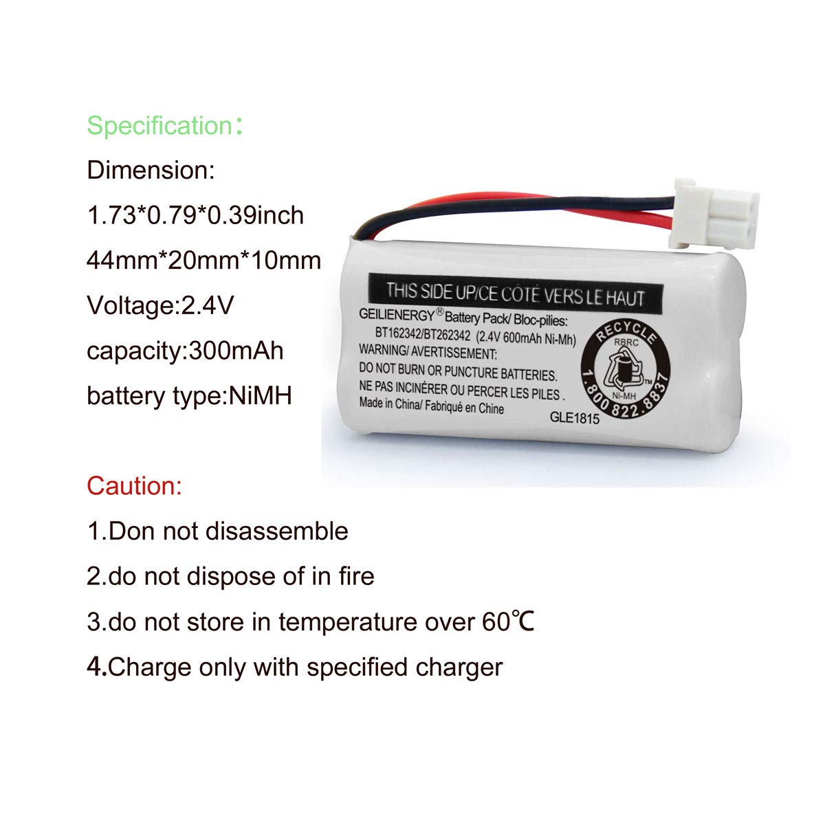 GEILIENERGY Replacement Battery BT162342 / BT262342 BT166342/BT266342 BT183342/BT283342 Compatible for Cordless Telephones CS6114 CS6419 CS6719 EL52300 CL80111(Pack of 2)