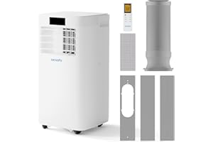 DENBIG 10,000 BTU Portable Air Conditioner for Room up to 350 Sq. Ft, Portable AC Unit with Built-in Dehumidifier and Multi-speed Fan, Remote Control, 24-Hour Timer, and Window Slider Kit, White