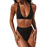 Forjunlyup Women Sexy Brazilian Bikini Sets 2 Piece Cheeky Triangle Bikini V Neck Swimsuit high Cut Thong Bottom