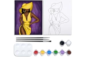 NUBERLIC Pre Drawn Canvas Painting Kit,8x10 Inch Stretched Canvas, Birthday Gift, DIY Adult Sip and Paint Party Favor,Afro Queen, Mother's Day Gift(8x10)