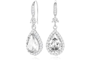 SUMONYO Diamond Dangle Earrings for Women Silver/Gold Plated Crystal Rhinestone Birthstone Drop Dangling Teardrop Earring Set Wedding Costume Jewelry Gift for Women