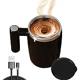 Glowgath Self Stirring Coffee Mug,USB Magnetic Rechargeable Automatic Stirring Stainless Steel Cup for Milk/Cocoa/Office/Travel/Best Gifts 14oz(Black)