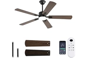 FUMLTP 52 inch Modern Ceiling Fans with Lights APP/Remote Control, Low Profile Reversible 6 Speeds Dimmable Ceiling Fan Light for Indoor/Outdoor Bedroom Living Room（Brown）