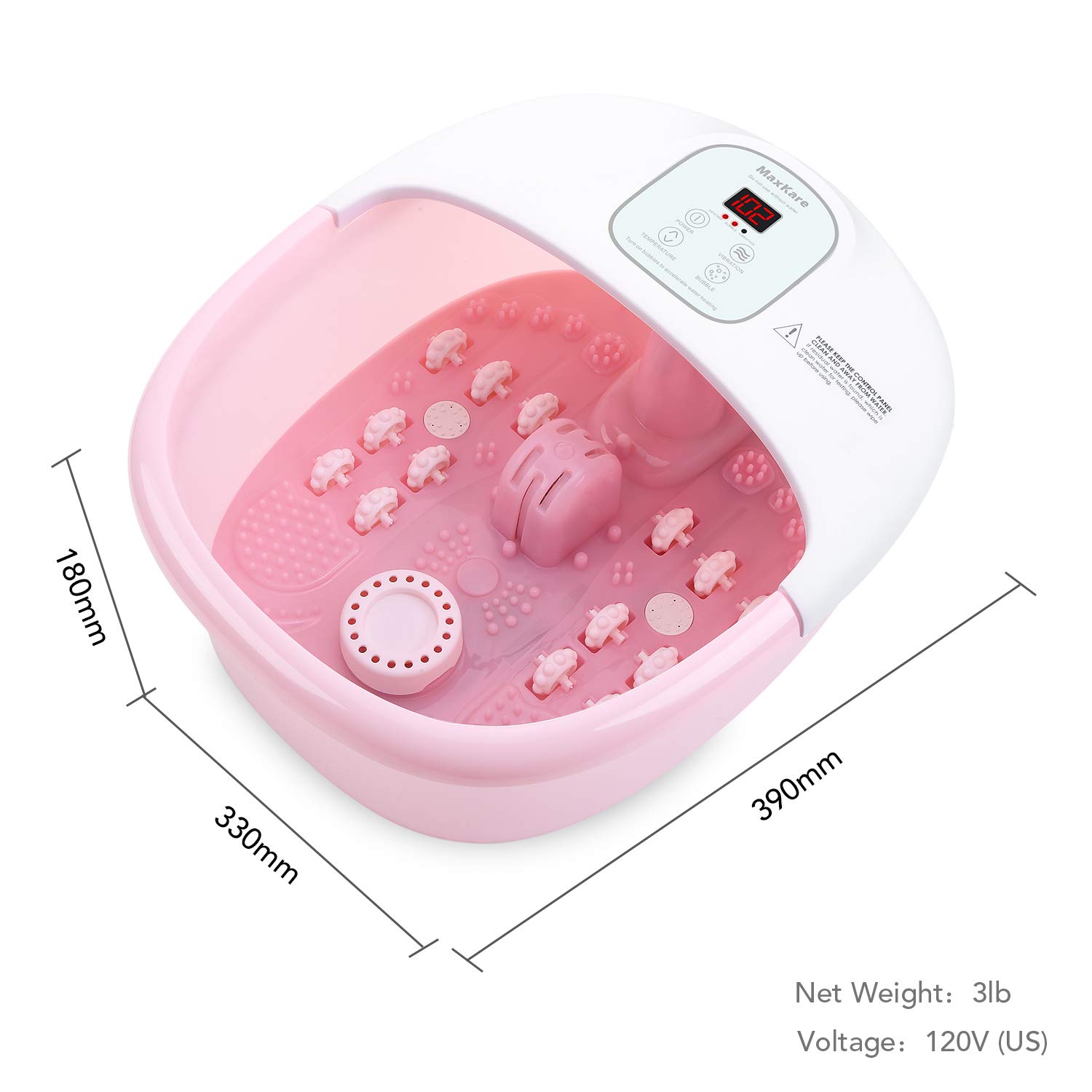 Foot Spa Bath Massager with Heat Bubbles Vibration and 14 Massage Rollers to Soothe Tired Feet Pressure, Pain with Adjustable Temperature Pedicure Soaking Tub for Home Office Use - Pink: Beauty