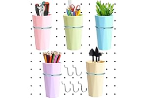 Yearny 5 Sets Pegboard Bins with Rings and 5 Pegboard Hooks, Stainless Steel and ABS Plastic, Ring Style Pegboard Accessories