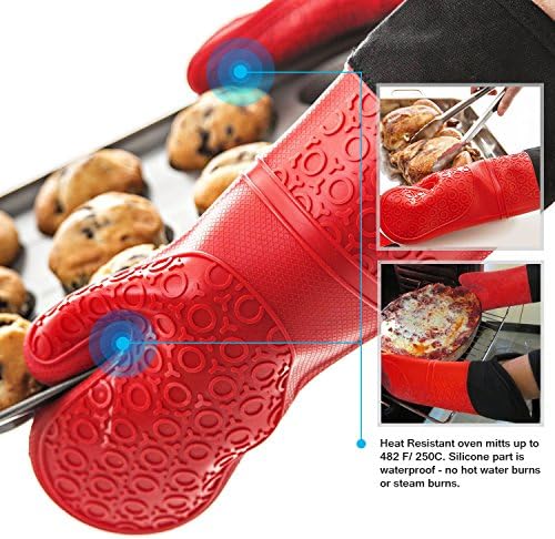 Oven Mitts, Easome Extra Long Professional Heat Resistant Cooking Gloves , Multi-use Barbecue Gloves, Cooking Mitts, Pot Holders, 1 Pair, Red.