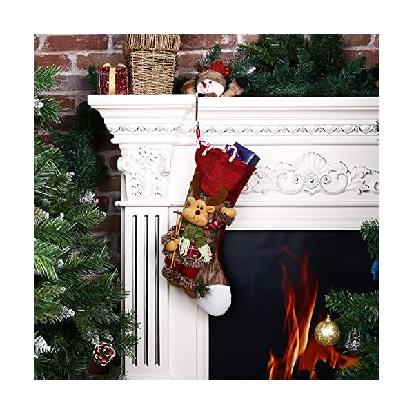 Scheam Classic Christmas Stockings 3D Plush Applique Style with Faux Fur Cuff Christmas Decorations and Party Accessory - Image 4