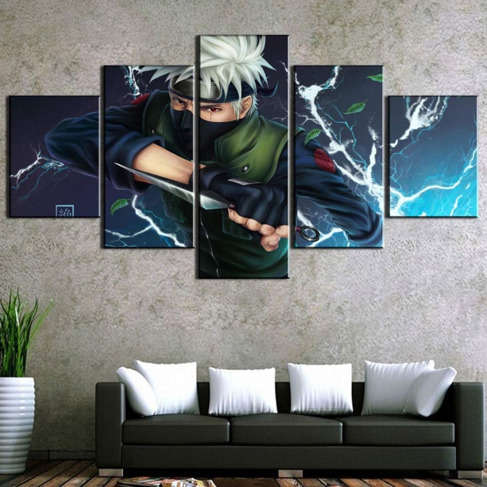 JSBVM 5 Pieces Canvas Art Kakashi Lightning Naruto Cuadros Poster Decor Paintings on