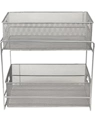 Mind Reader 2 Tier Metal Mesh Storage Baskets Organizer, Home, Office, Kitchen, Bathroom, Silver