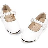 PANDANINJIA Flower Girl Shoes Toddler Little Kid Ballet Flats Pearls Wedding Party Mary Jane Girls Dress Shoes