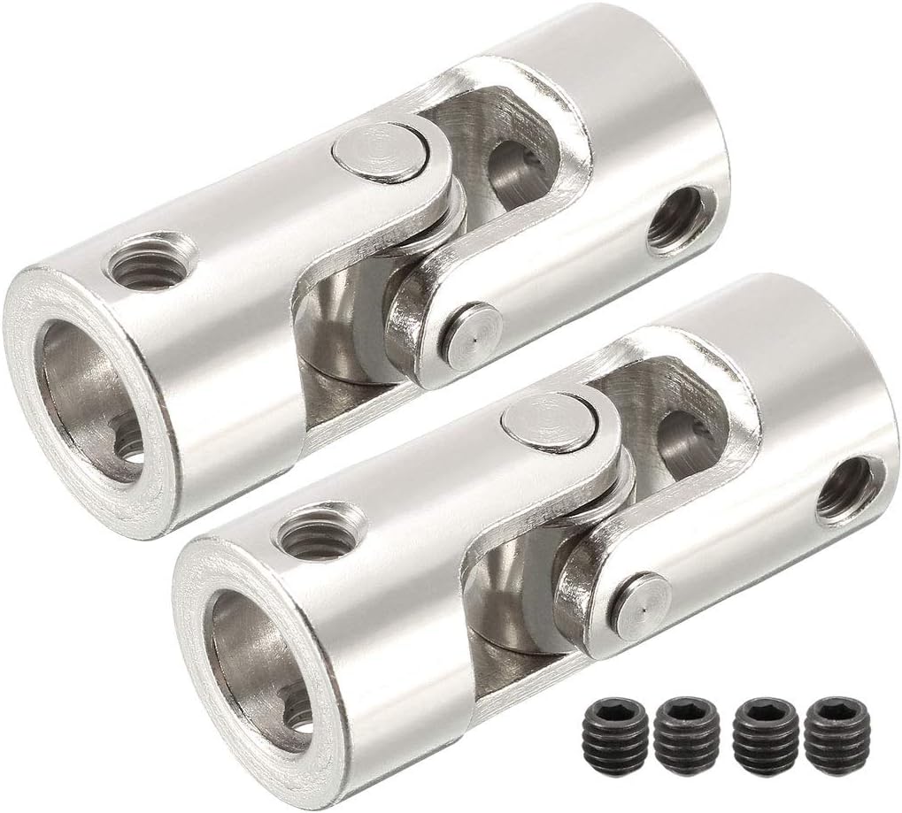 sourcing map 2pcs 8mm to 8mm Inner Dia Rotatable Universal Steering Shaft U Joint Coupler L35XD14, Silver, 8 to 8mm L35XD14 2pcs