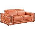 Blackjack Furniture Usry Italian Leather Loveseat with Multi-Position Adjustable Headrests, Elegant Contemporary Design with Chrome Trim and Durable Wood Frame, Camel