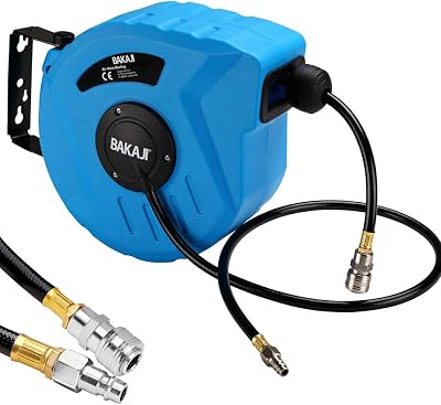 BAKAJI 2822725 Compressed Air Hose Reel 10m 1/4 Inch Wall Mount Automatic