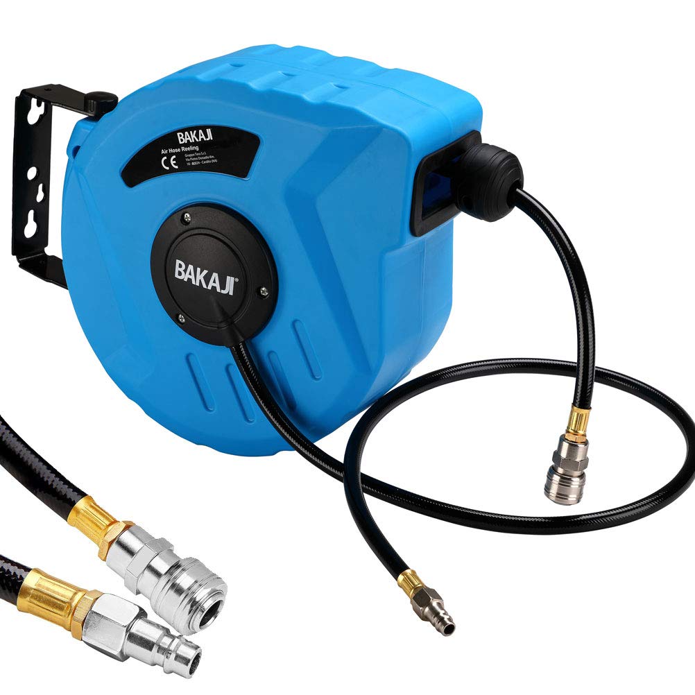 Bakaji 2822725 Compressed Air Hose Reel with Tube, 10 m 1/4 Inch Connection, Wall Mounting