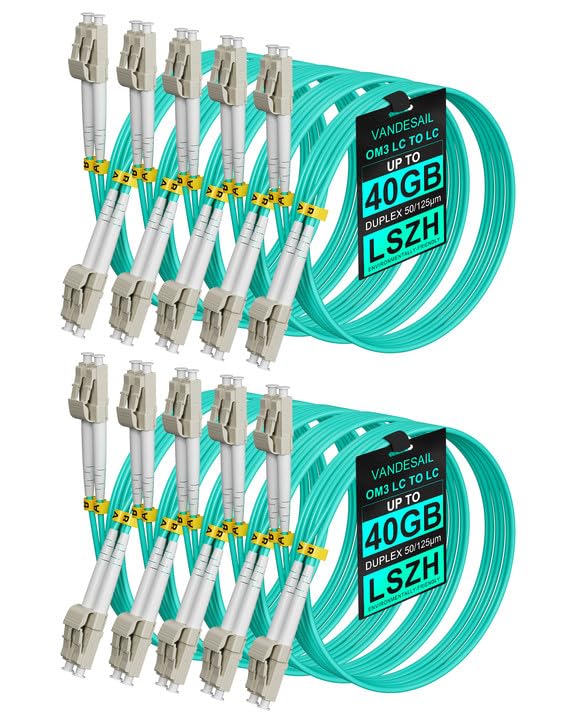 VANDESAIL LC to LC OM3 Fiber Patch Cable, 10G Multi Mode LC to LC Optical Patch Cord Duplex Fiber Jumper LSZH 50/125µm 10m 32FT 10Pack Image