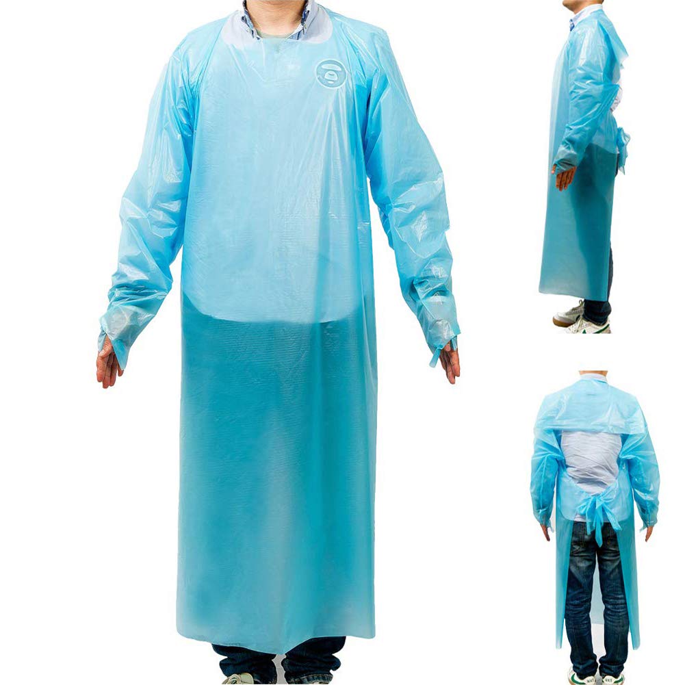 Zeguard 10pcs Disposable Plastic Gowns, Protective Isolation Aprons, Blue Protective Gowns with Long Sleeves