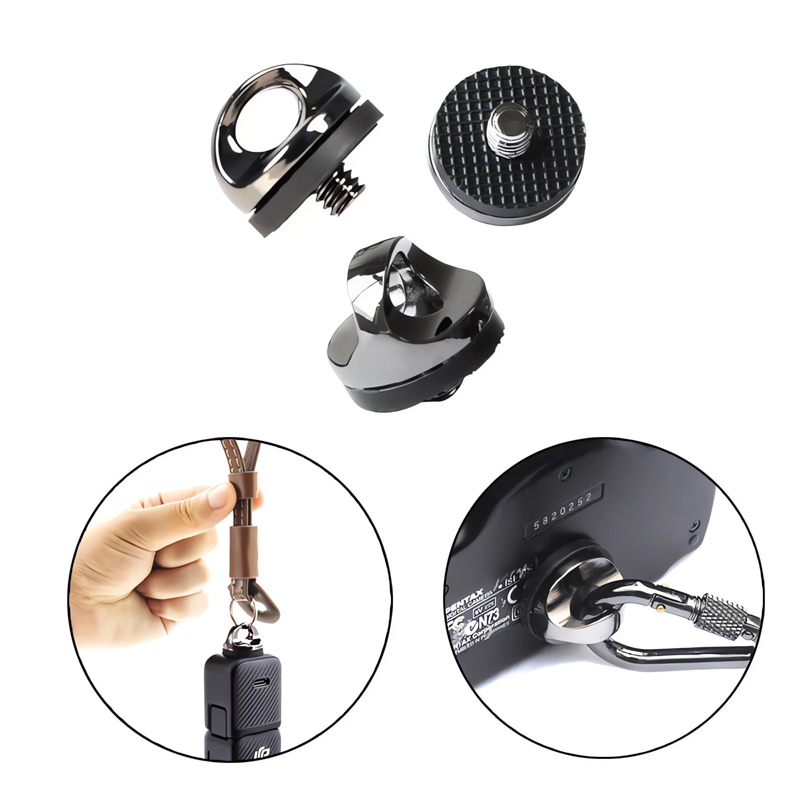 ZWLLKJGS D-ring Screw Fit for Hand Wrist Strap Lanyard Tripod Adapter Suitable for Dji Posket 3 2 / Dji OSMO 3 4 5 6 SE Gimbal Stabilizer/Insta 360 Sport Camera Attachment Accessories
