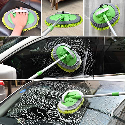 Car Wash Mop 2 in 1, with 40" Aluminum Alloy Long Handle, Chenille Microfiber Brush Duster, Not Hurt Paint Scratch, Free Cleaning Tool, Dust Collector Supplies, for Washing Car, Truck, SUV