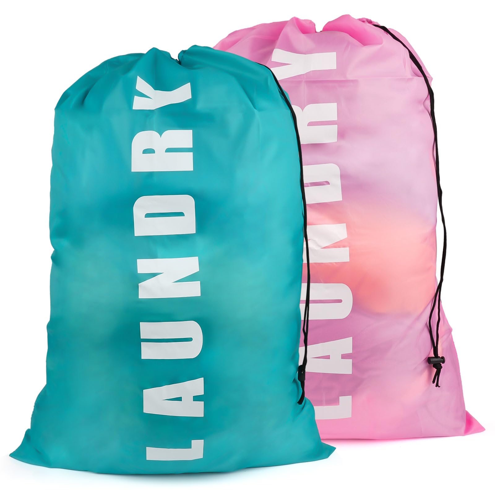 Large Laundry Bag, 24" × 36" Travel Laundry Bag, Foldable Laundry Bags for Laundry with Drawstring Cord, Washing Bags for Travelling, Camping, Home, Bathroom (Blue&Pink)