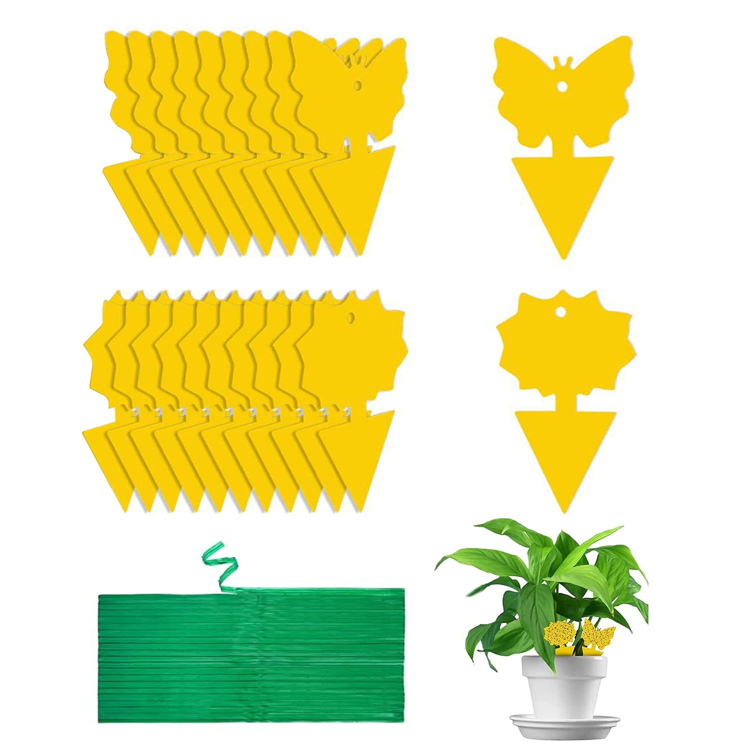 20 PCS Yellow Double Sided Sticky Traps for Indoor and Outdoor Plants Fungus Gnat Catcher with 20 Wires Fly Paper for Flies and Insects Effective Pest Control Solution