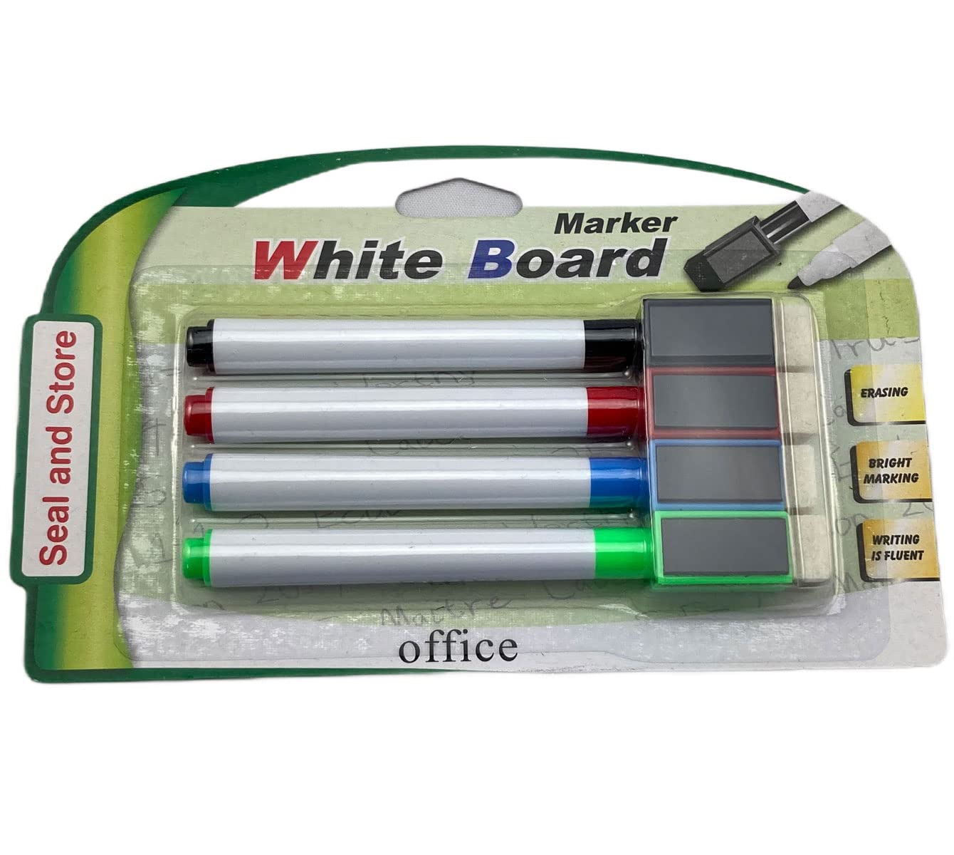 4 Assorted Magnetic Dry Wipe Pens White Board Markers with Eraser