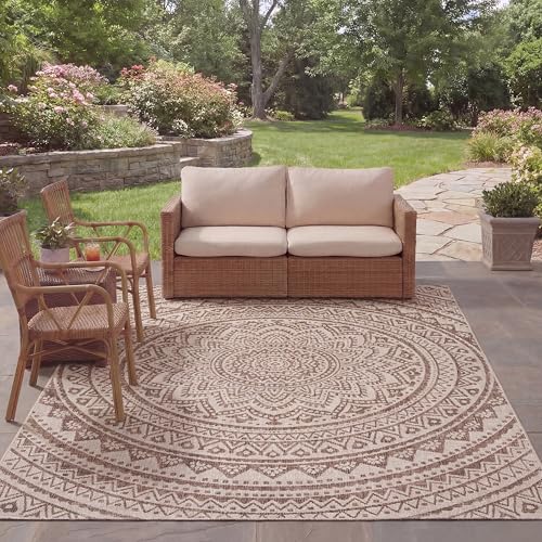 SAFAVIEH Washable Rug Outdoor Courtyard Collection - 9' Square, Light Beige & L…