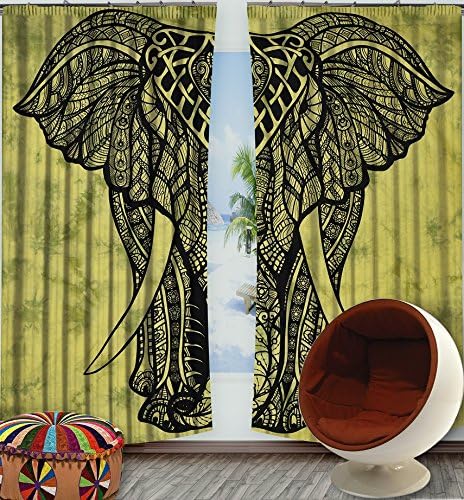 Mandala CURTAIN PANEL Set Exotic Elephant Living Bed Room Window ArtWindow Drapery