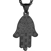 HZMAN Khamsah Stainless Steel Egyptian Eye Fatima Hamsa Hand Pendant Necklace Success and Protection Lucky